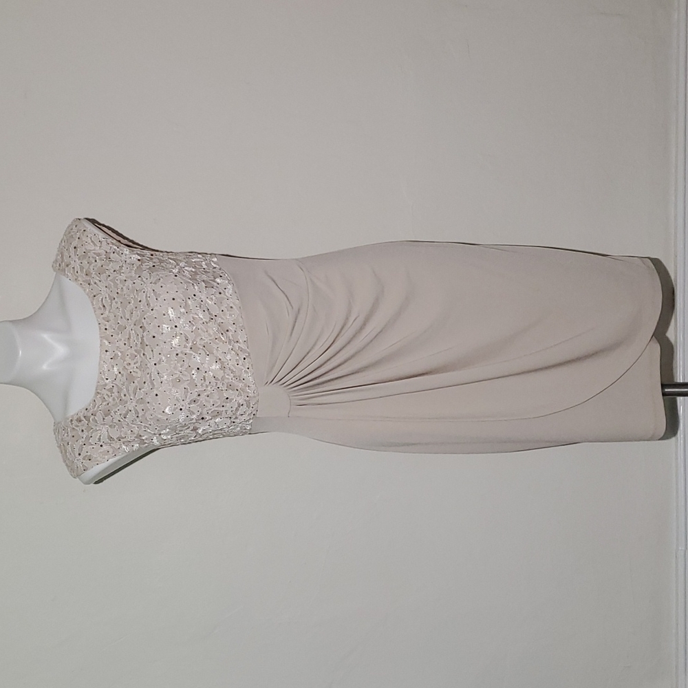 Connected Apparel Beige Sparkling Sleeveless Cocktail Dress